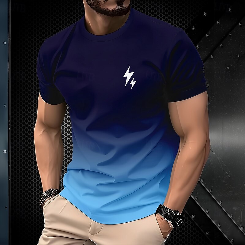Men's Color Gradient T Shirt Short Sleeve T shirt 3D Print Crew Neck Shirt Exaggerated Designer Party Holiday Club Blue Summer Spring Clothing Apparel S M L XL XXL XXXL