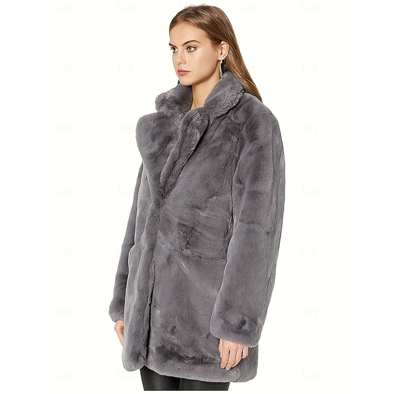 Women's Faux Fur Coat Warm Comfortable Pocket Knitting Elegant Fashion Daily Sweet Solid Color Home Casual Daily Wear Casual Daily Single Breasted Regular Lapel Slim Long Sleeve Outerwear Black White2