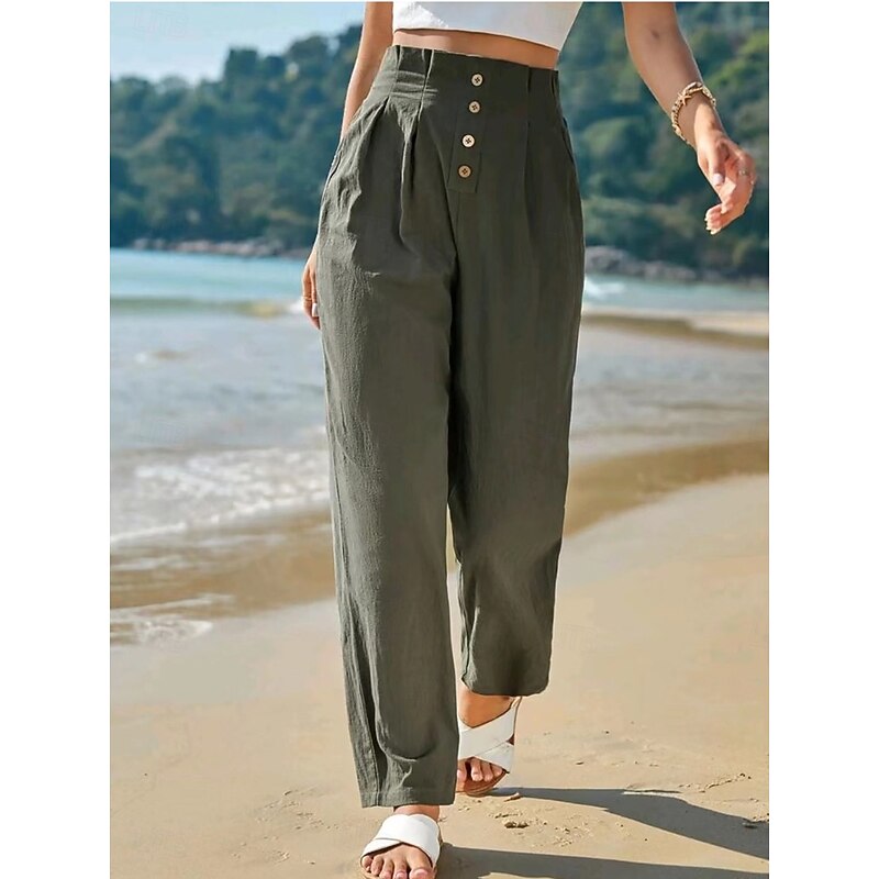 Women's Sweatpants Chinos Fashion Streetwear Full Length High Waist Plain Pocket Elastic Waistband Comfy Soft Comfortable Micro-elastic Outdoor Street Rust Green Spring Fall Regular Fit3