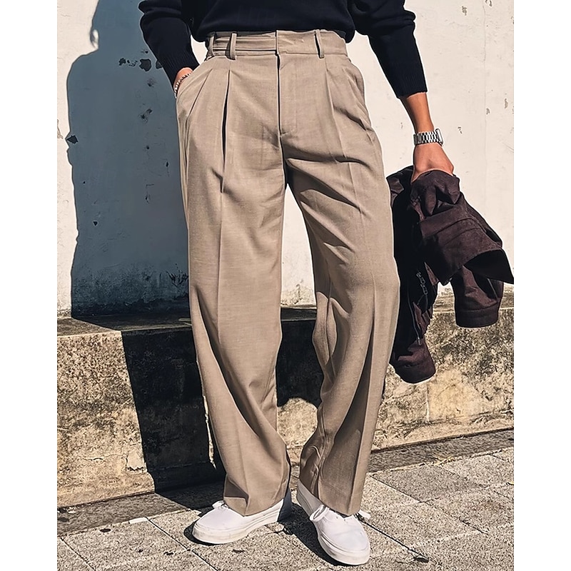 Men's Graduation Dress Pants Trousers Chinos Slacks Pocket Straight Leg Plain Comfort Formal Party Work Fashion Classic Style Black Khaki Micro-elastic3