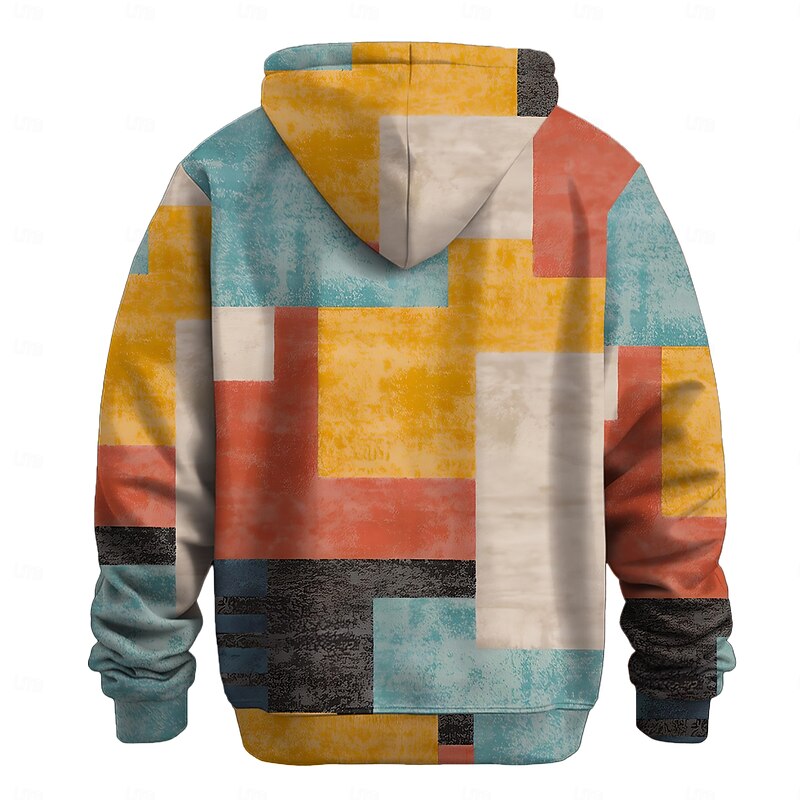 Men's Plaid Checkered Fleece Hoodie Simple Casual Long Sleeve Crew Neck Streetwear Yellow Red Zip Up Fall Winter Designer4