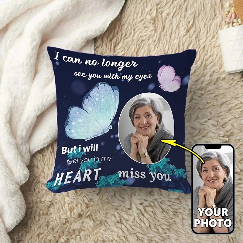 Custom Memorial Pillow Cover Photo Cushion Cover Throw Pillow Sympathy Gift Personalized Memorial Gifts Butterfly
