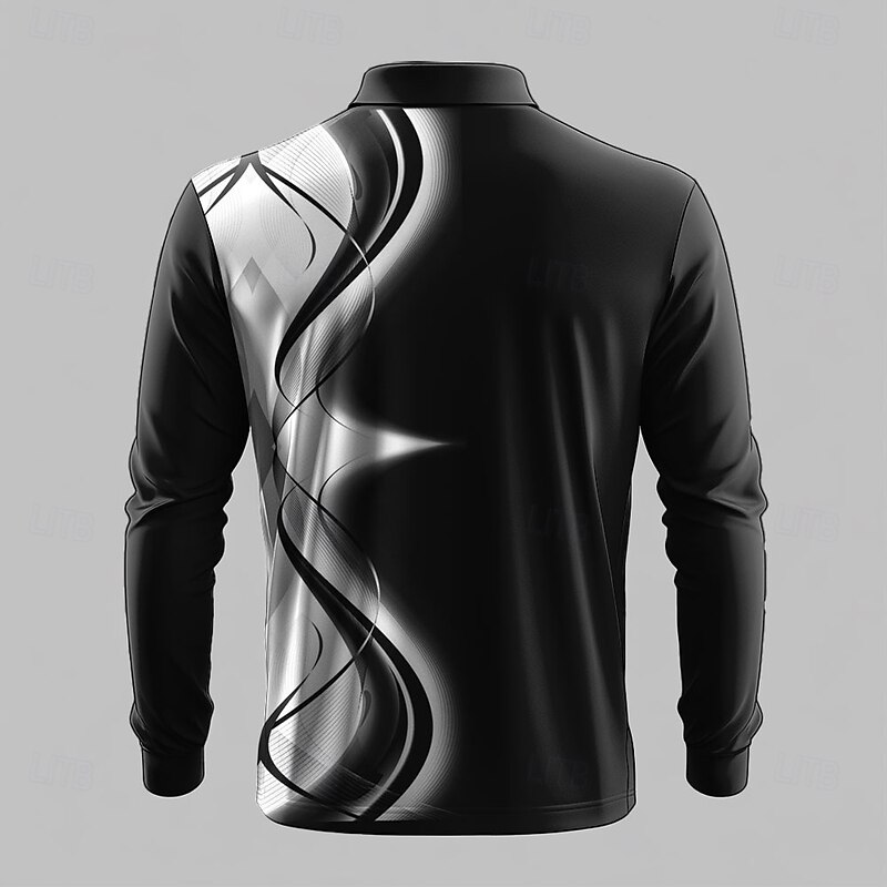 Men's Polo Shirts Golf Shirt Long Sleeve Polo Shirts Collared Shirts Casual Business Casual Dailywear Athleisure 3D Print Buttons Spring Fall Winter Black Blue3