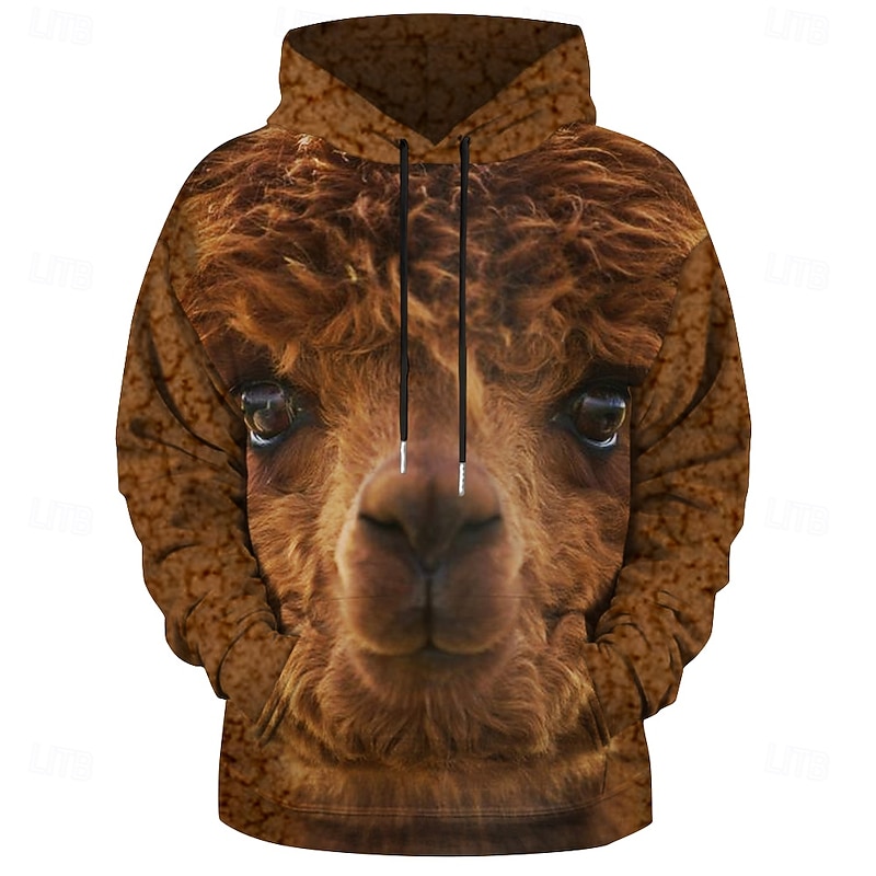 Men's Alpaca Hoodie Hoodies Sweatshirt Fashion Cowboy Long Sleeve Hooded Brown Pocket 3D Print Fall Winter Designer