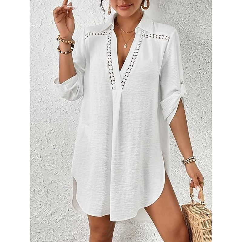Women's Swimwear Cover Up Beach Dresses Swimsuit Vacation Beach Wear Solid Color Long Sleeve