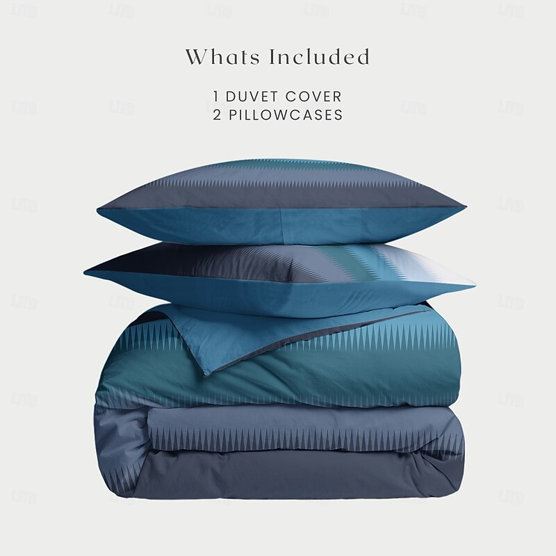 Duvet Cover Set with Casual Color Block Print, 100% Cotton, Soft and Breathable Fabric, Includes Duvet Cover and Pillowcases, Hypoallergenic and Skin-Friendly, Machine Washable, Durable, Comfortable2