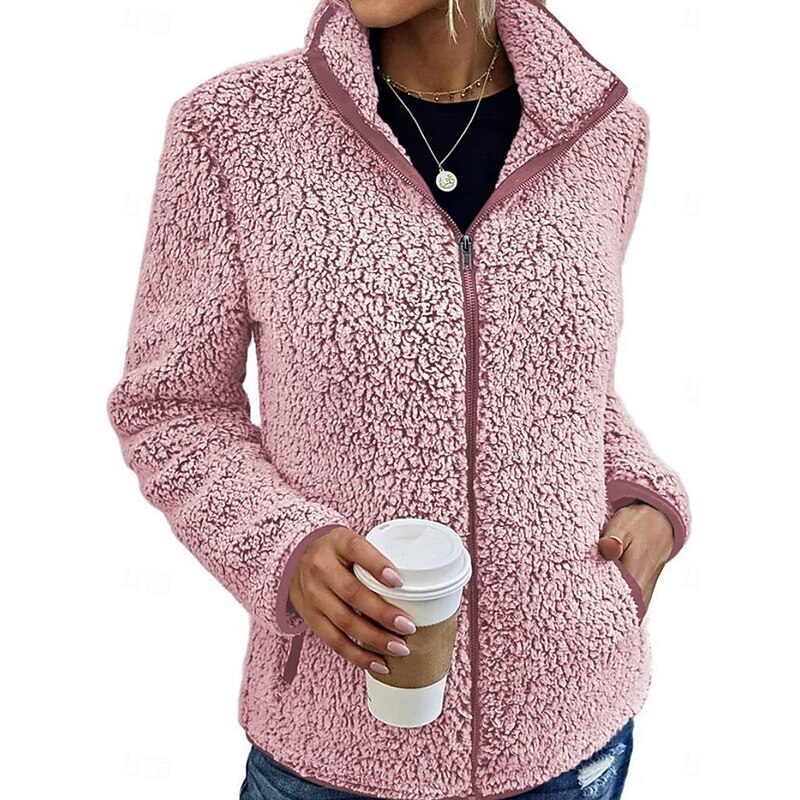 Women's Winter Coat Winter Jacket Outdoor Street Daily Fall Winter Regular Coat Regular Fit Warm Breathable Comtemporary Stylish Jacket Long Sleeve Solid Color with Pockets Full Zip Pink Green Khaki3