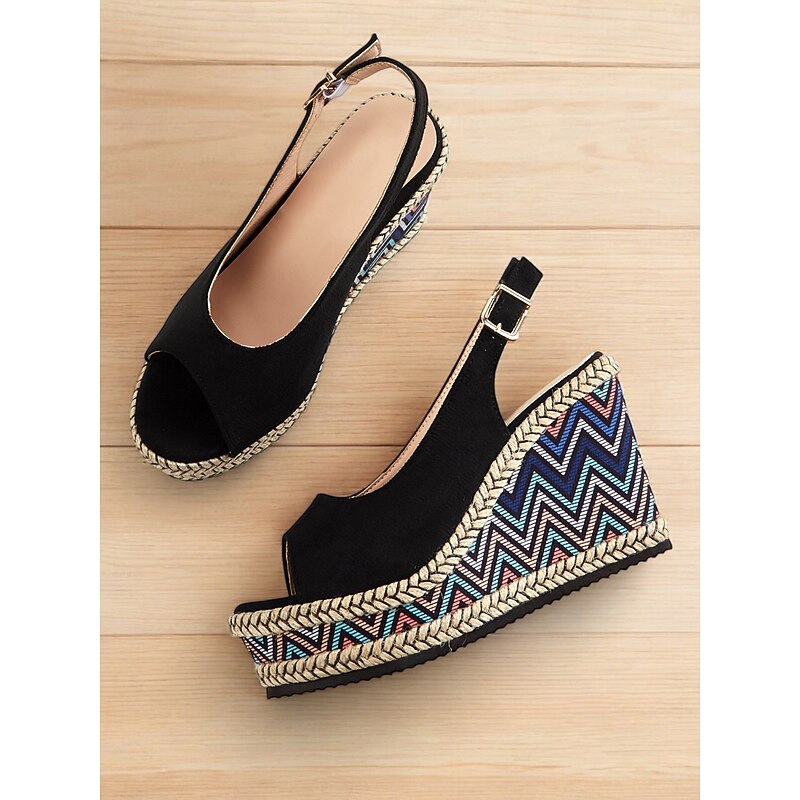 Women's Peep-Toe Slingback Wedge Sandals with Colorful Zigzag Espadrille Sole - Boho Summer Shoes for Casual and Beachwear2