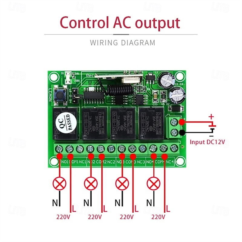 433Mhz Universal Wireless Remote Control Switch DC 12V 4CH relay Receiver Module with 4 Channel RF Remote2
