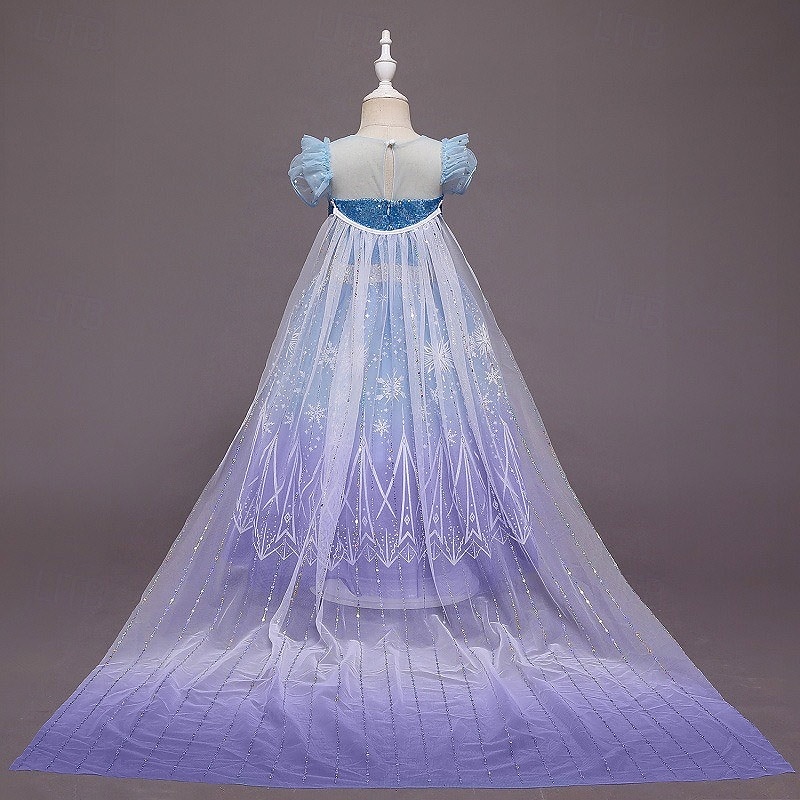 Frozen Princess Elsa Dress Cloak Flower Girl Dress Girls' Movie Cosplay Cosplay Costume Party Blue Dress Children's Day Masquerade Polyester World Book Day Costumes3