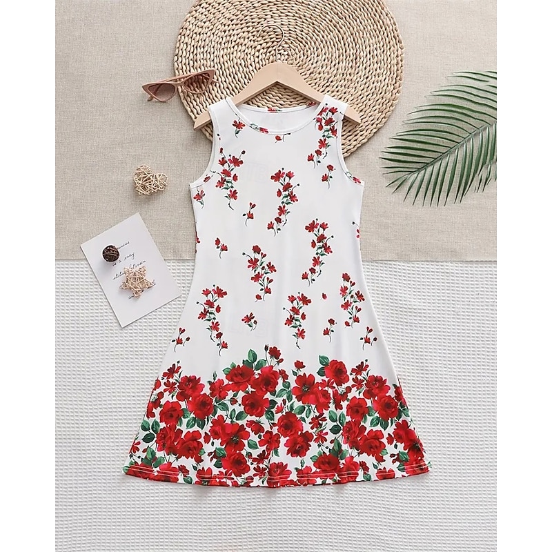 Easter Girls' 3D Floral Graphic Dress Sleeveless Summer Spring Vacation Daily Holiday Princess Beautiful Sweet Kids 4-12 Years Casual Dress A Line Dress Knee-length Regular Fit3