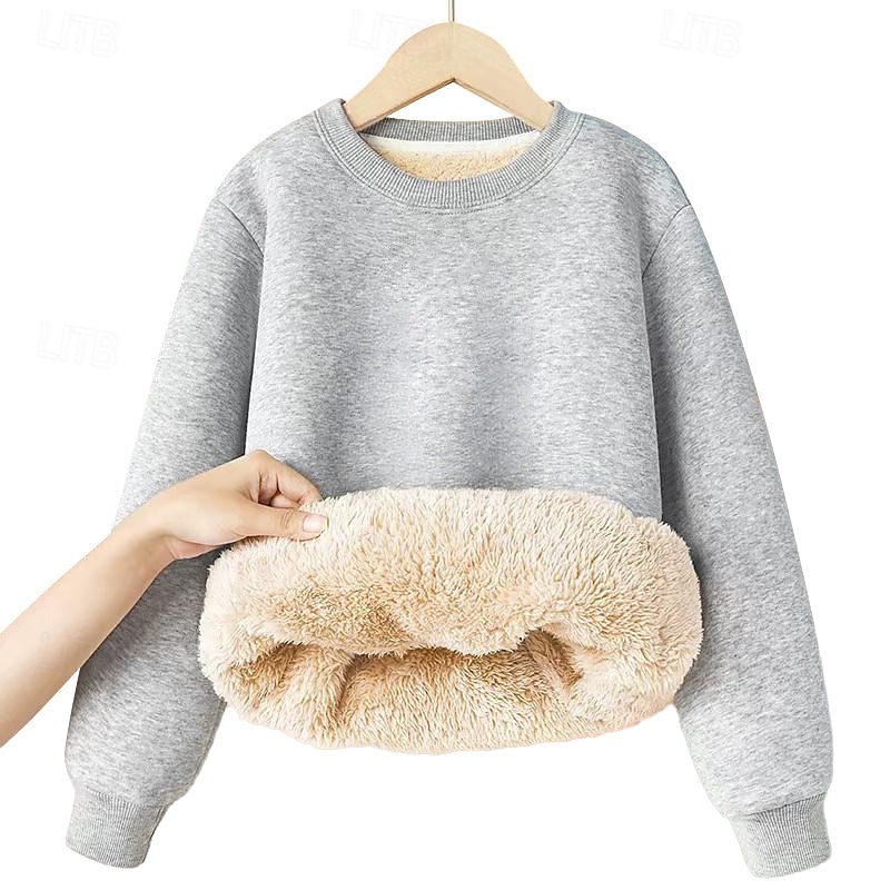 Kids Girls' Sweatshirt Solid Color Long Sleeve Crewneck Winter Sports Streetwear Daily Rabbit Fur Outdoor Casual Regular Fit3