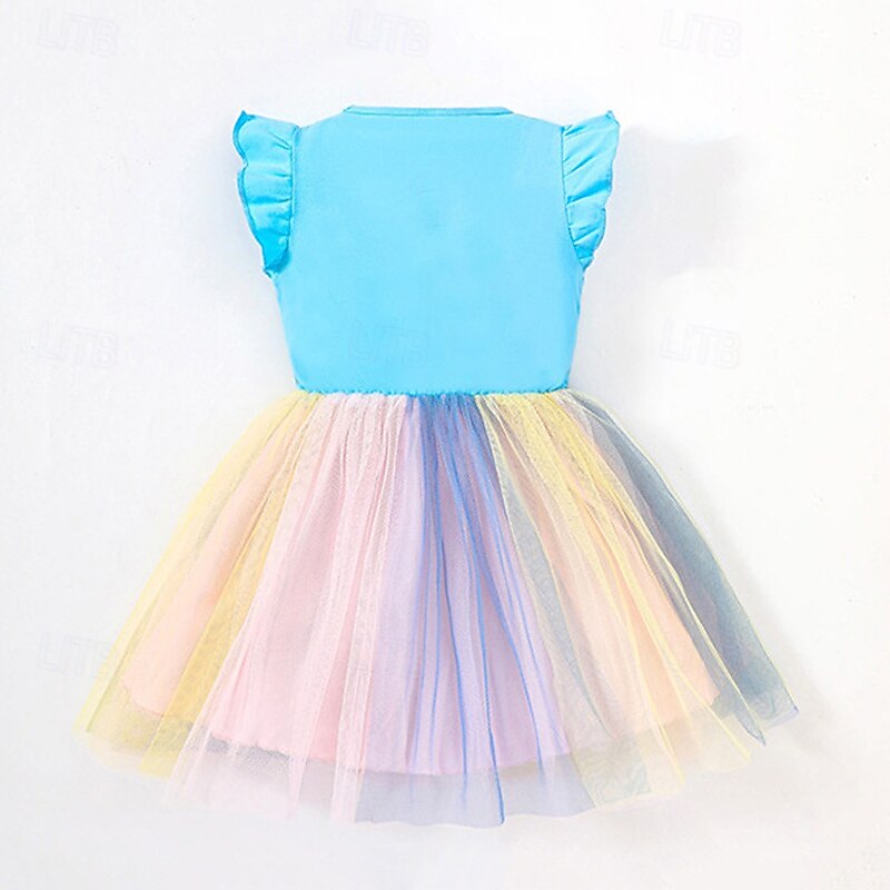 Kids Girls' Dress Unicorn Sleeveless Outdoor Casual Ruffle Patchwork Fashion Adorable Polyester Above Knee Casual Dress A Line Dress Tulle Dress Summer Spring 4 years+ Pink Blue Purple2