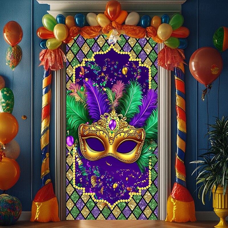 Carnival Mardi Gras Door Decorations Door Covers Door Tapestry Party Mask Door Curtain Decoration Backdrop Indoor/Outdoor Door Banner for Front Door Farmhouse2