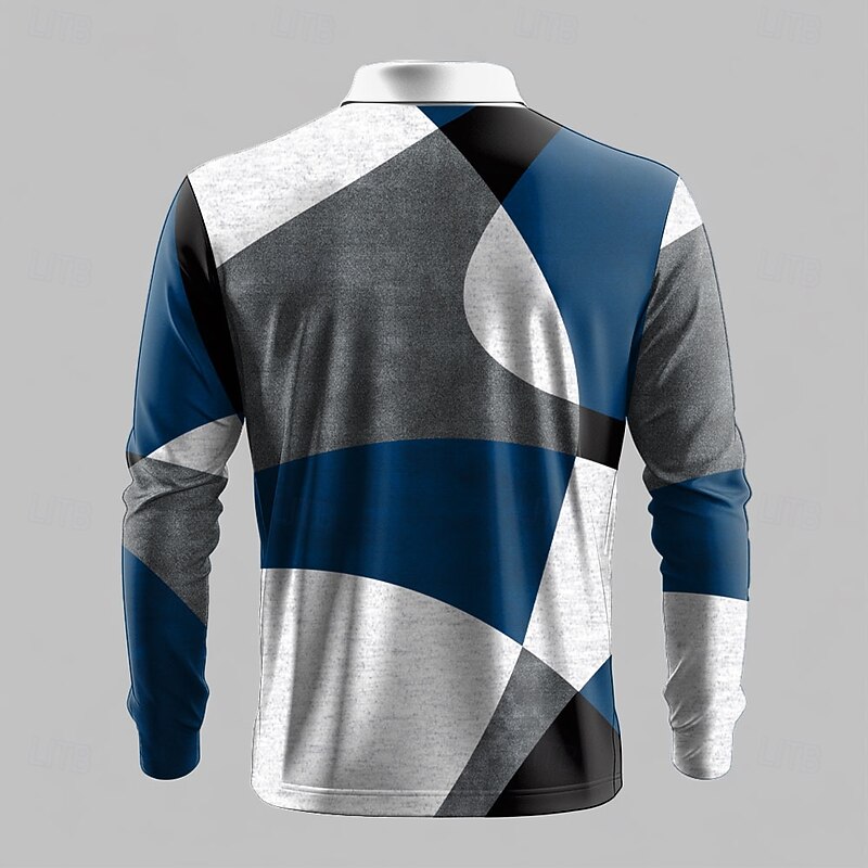 Men's Multi Color Polo Shirts Golf Shirt Long Sleeve Polo Shirts Collared Shirts Casual Business Casual Party Evening Wear Dailywear 3D Print Buttons Spring Fall Winter Blue Green2