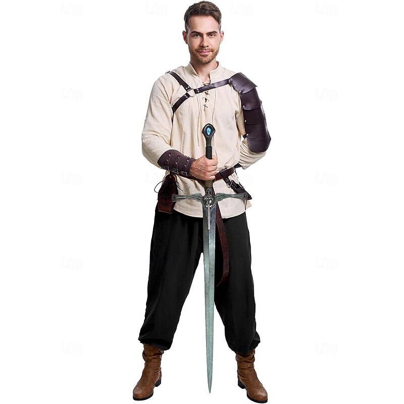 Retro Vintage Medieval Renaissance Pants Cosplay Costume Boots Fancy Dress Men's Viking Fantasy Halloween Carnival Masquerade Carnival Performance LARP Adults' Shirt Pants Belt3