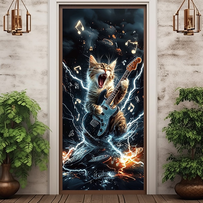 Door Decorations Door Covers Funny Rock Cat Door Tapestry Door Curtain Decoration Backdrop Indoor/Outdoor Door Banner for Front Door Farmhouse3
