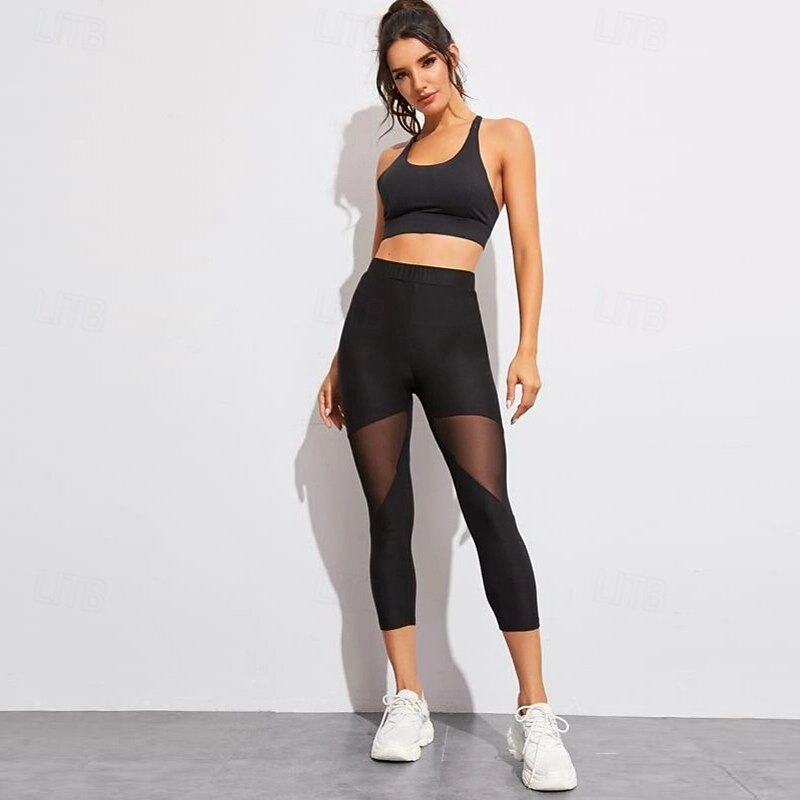 Women's Yoga Pants Yoga Leggings Patchwork Basic Butt Lift Tummy Control High Waist Pilates Gym Workout Workout Tights Capri Leggings Solid Color Fashion Black Fall Sports Activewear Stretchy Slim