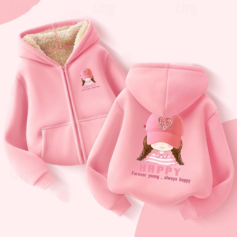 Kids Girls' Hoodie Graphic Long Sleeve Zipper Pocket Fall Winter Fashion Daily Polyester Outdoor Casual Tailored Fit3