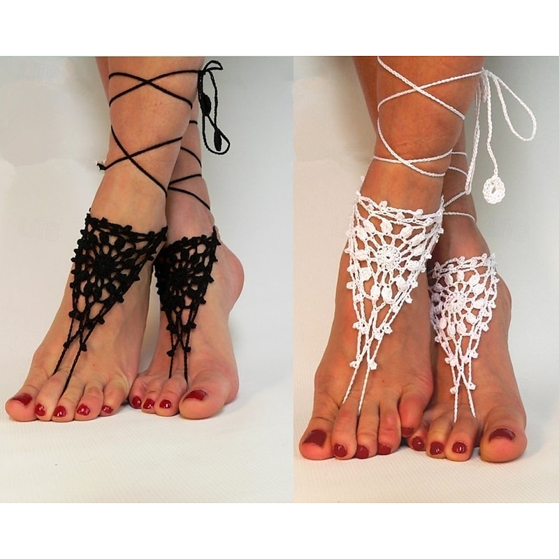 Delicate Crochet Barefoot Sandals with Adjustable Ankle Strap - Ideal for Beach Weddings