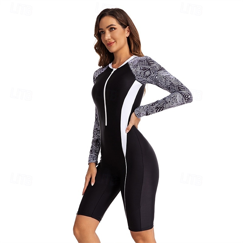 Women's Rash Guard One Piece Swimsuit UV Sun Protection UPF50+ Lightweight Long Sleeve Spandex Bodysuit Bathing Suit Front Zip Swimming Surfing Beach Water Sports Printed Summer Spring Autumn3