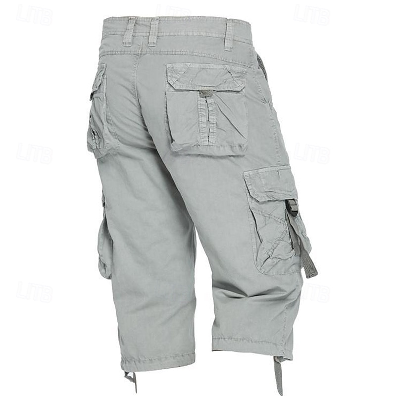 Men's Capri Cargo Shorts Cargo Shorts Shorts Hiking Shorts Multi Pocket Plain Comfort Wearable Calf-Length Outdoor Casual Camping & Hiking Fashion Streetwear Black Pink Micro-elastic3
