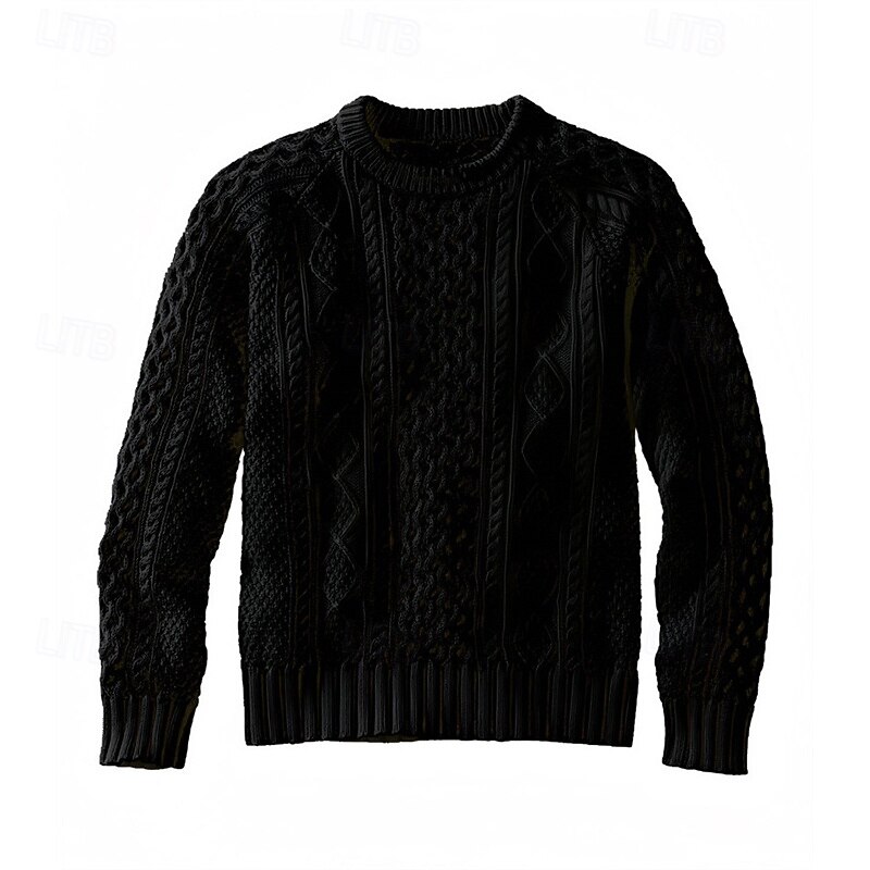 Men's Jacquard Sweater Pullover Sweater Jumper Knit Sweater Ribbed Cable Knit Regular Tops Knitted Plain Crew Neck Fashion Basic Vacation Daily Wear Clothing Apparel Fall & Winter Black Yellow S M L