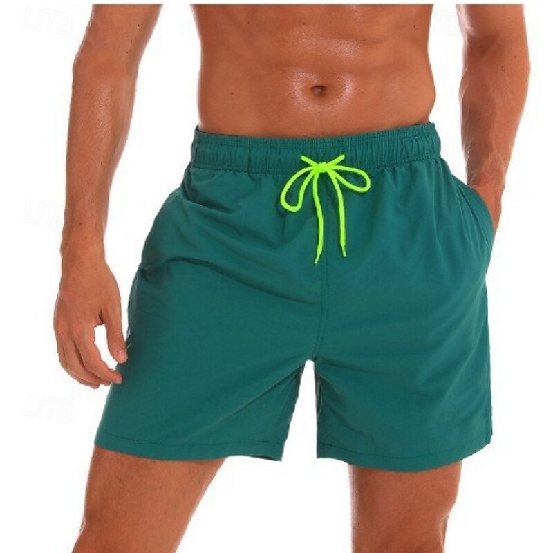 Men's Swim Trunks Swim Shorts Board Shorts Bathing Suit Drawstring with Pockets Swimming Surfing Beach Water Sports Solid Colored Summer Spring