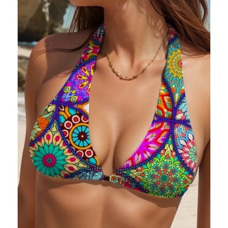 Women's Swimsuits Bikini 2 Piece Cheeky Swimsuit Backless Slim Vacation Beach Wear Floral V Neck Sleeveless Bathing Suits3