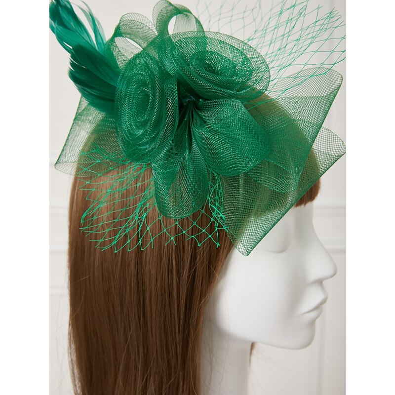 Elegant Net Mesh Tulle Fascinator Hats Headpiece Clip Headband with Bow(s) Feather Flower Floral 1PC Kentucky Wedding Tea Party Horse Race Cocktail Vintage for Women dress to impress4