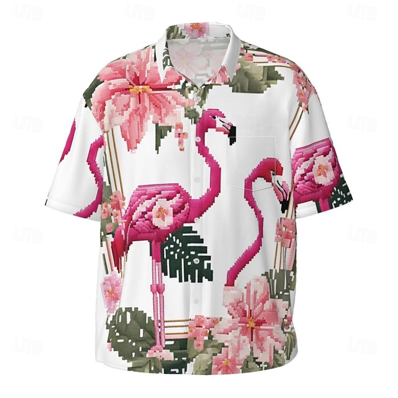 Men's Flamingo Summer Hawaiian Shirt Aloha Shirt Short Sleeve Hawaiian Resort Causal Casual Summer Spring Turndown Button Up Pocket Pink
