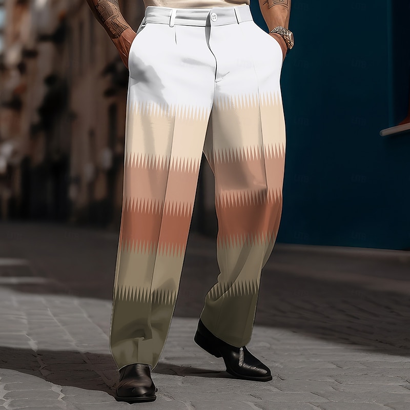 Men's Color Block Gradient Color Trousers Dress Pants Mid Waist Casual Vintage Retro Holiday Streetwear Dads Day Gifts Flat-Front Straight Leg Trousers Summer Spring Fall 3D Print Red Blue Gray