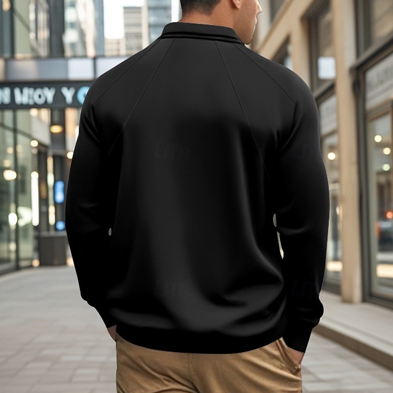 Men's Pullover Sweatshirt Golf Polos Shirts Formal Work Classic Long Sleeve Fashion Comfortable Solid Color Plain Buttons Fall Winter Black White Green Khaki Gray Pullover Sweatshirt2