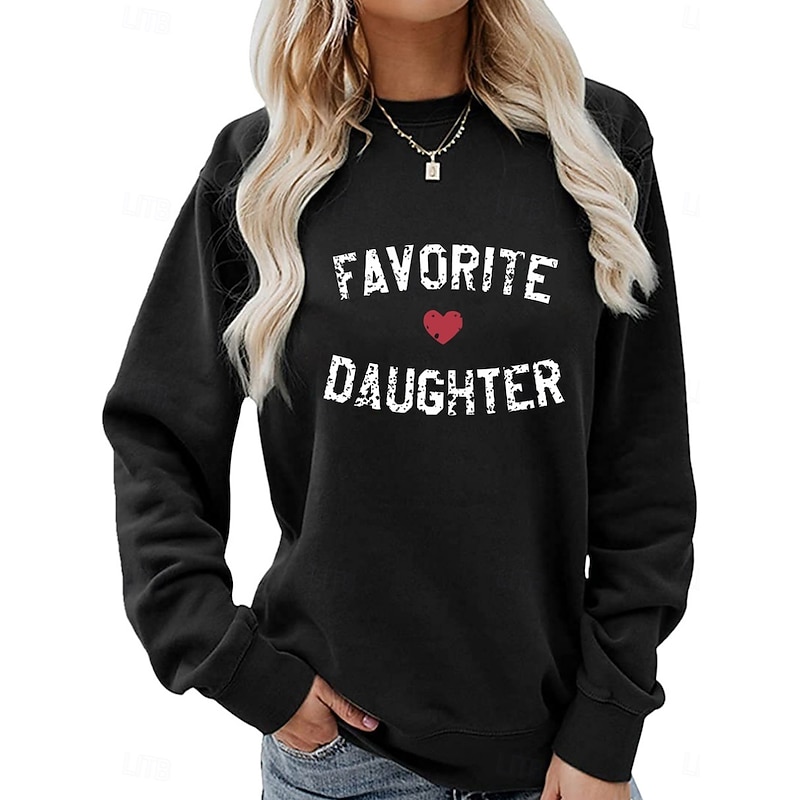 Women's Valentine Funny Sweatshirt Favorite Daughter Casual Cotton Letter Valentine's Day Street Dailywear Crew Neck Print Long Sleeve Black Pink Khaki Fall Winter3