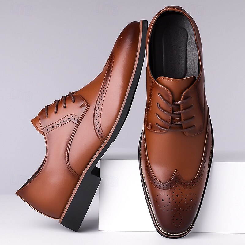 Men's Classic Brown Wingtip Oxford Shoes – Faux Leather  Brogue Lace-Up Dress Shoes for Business and Formal Occasions4