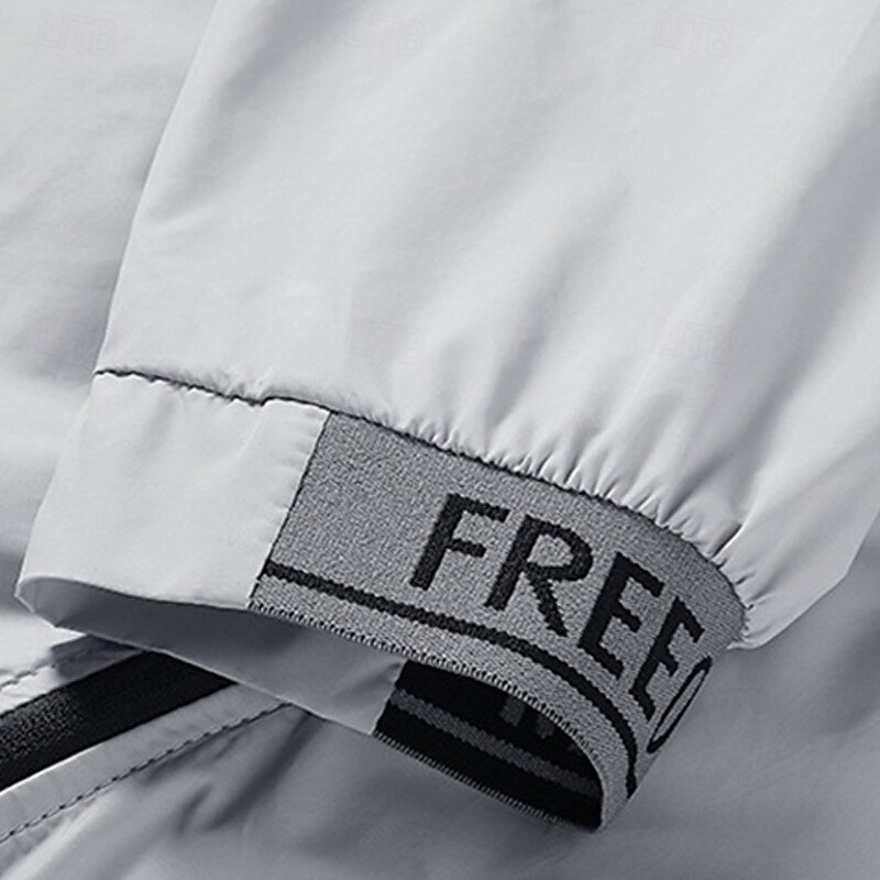 Men's Lightweight Jacket Outdoor Jacket Summer Jacket Windbreaker Vacation Daily Sunscreen Breathable Pocket Spring & Summer Plain Fashion Classic Hooded Regular White Gray Jacket3