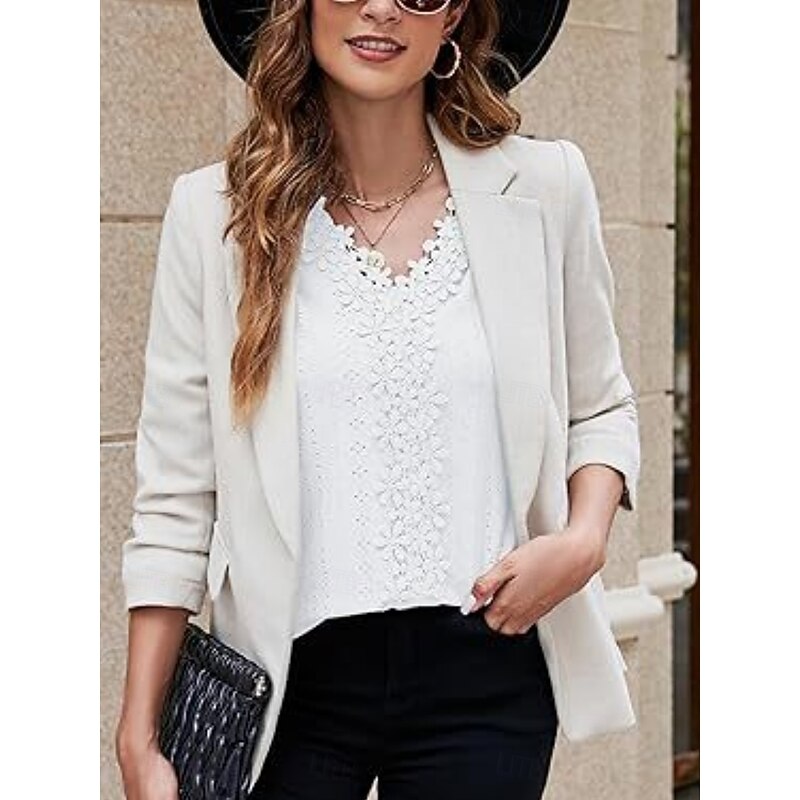 Women's Shirt Blouse Solid Color Basic Casual Long Sleeve V Neck Regular Tops Daily Lace Patchwork White Pink Green Spring Fall4