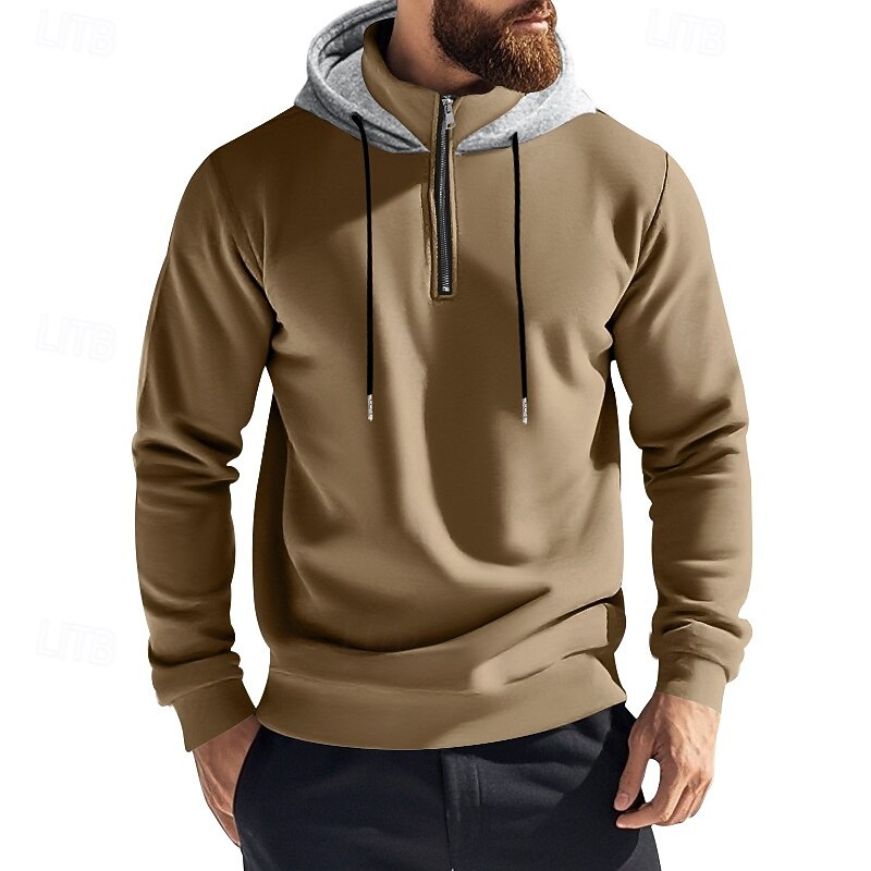 Men's Hoodie Quarter Zip Hoodie Fleece Hoodie Apricot Black White Wine Red Hooded Half Zip Plain Pocket Sports & Outdoor Daily Holiday Polyester Streetwear Basic Casual Fall & Winter Clothing Apparel2