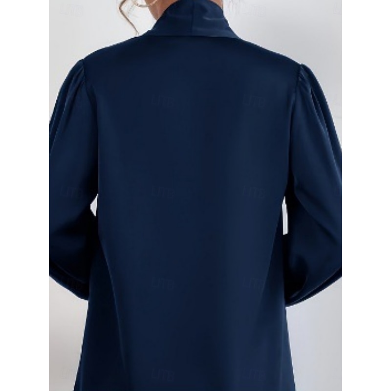 Women's Shirt Elegant Dressy Satin Solid Color Business Modern Casual Long Sleeve Shirt Collar Regular Tops Work Formal Wear Bow Wine Navy Blue Summer Spring4