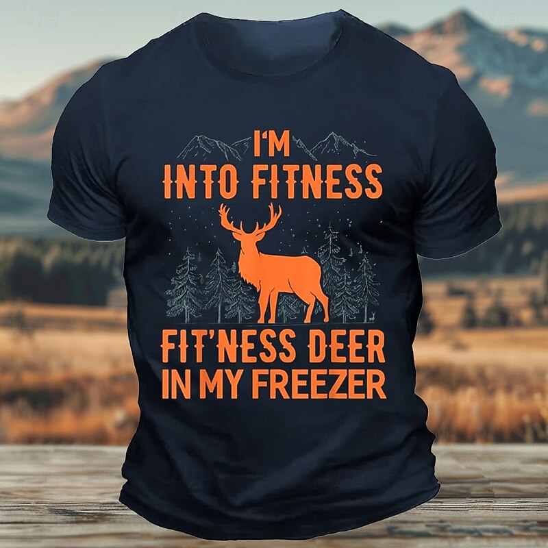 Men's Funny Letter Print Hunting Deer T Shirt Tee Top 100% Cotton Short Sleeve Graphic Shirt Black Army Green Dark Blue Comfortable Tee Street Sports Outdoor Fashion Designer Clothing4