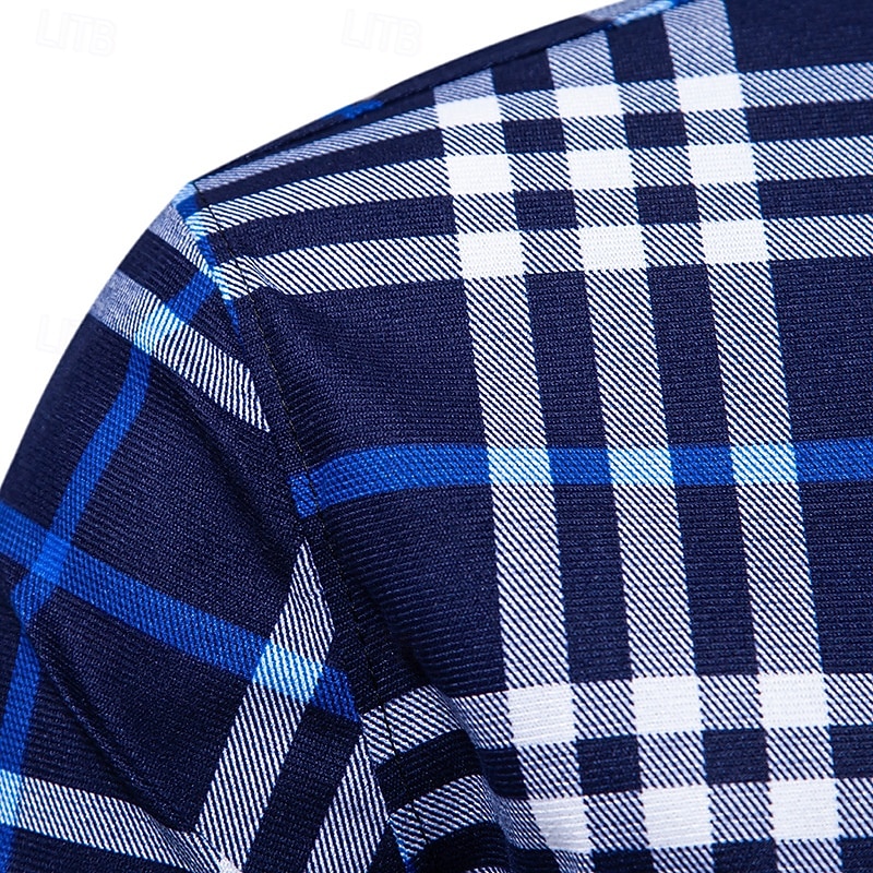 Men's Shirt Summer Shirt Casual Shirt Button Up Shirt Checked Shirts Red Blue Long Sleeve Plaid Lapel Vacation Holiday Button-Down Clothing Apparel Polyester Fashion Casual Comfortable3