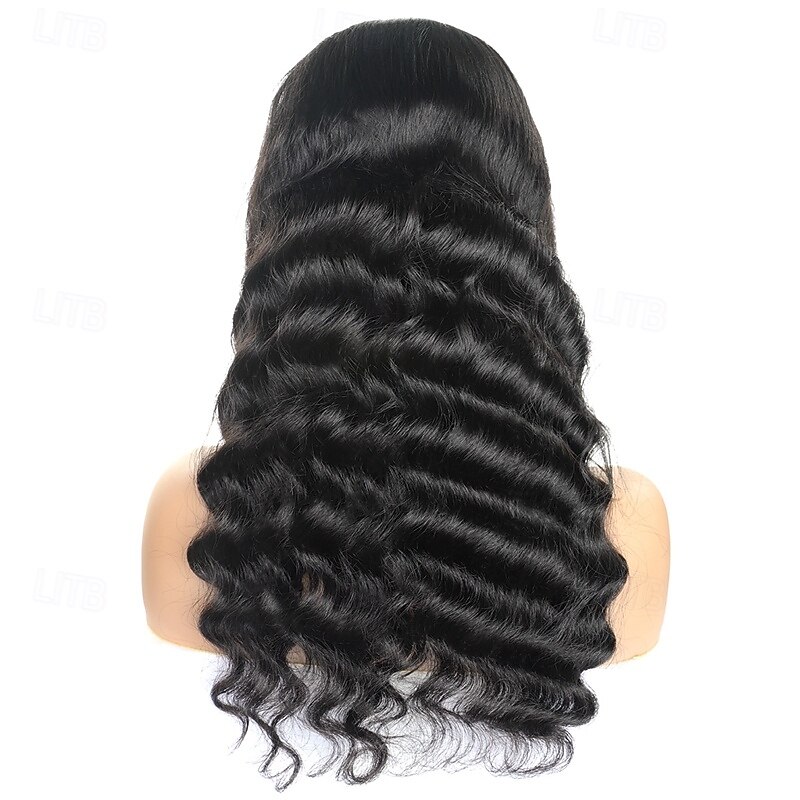 Remy Human Hair 4*4 transparent lace Loose Deep human hair wig Natural color Lace wig 150% density2