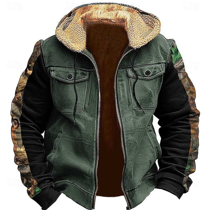 Men's Cowboy Fleece Hoodies Fashion Cool Long Sleeve Hooded Holiday Hunting Brown Green Zipper Pocket Fall Winter Designer4