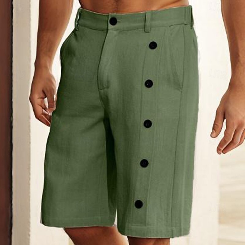 Men's Linen Shorts Summer Shorts Bermuda shorts Buttons Pocket Straight Leg Plain Comfort Breathable Short Business Designer Stylish White Army Green2