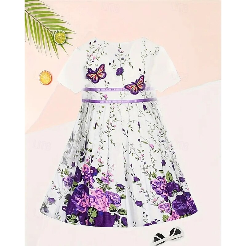 Easter Girls' 3D Floral Graphic Dress Short Sleeve Summer Spring Vacation Daily Holiday Princess Beautiful Sweet Kids 4-12 Years Casual Dress A Line Dress Knee-length Regular Fit2