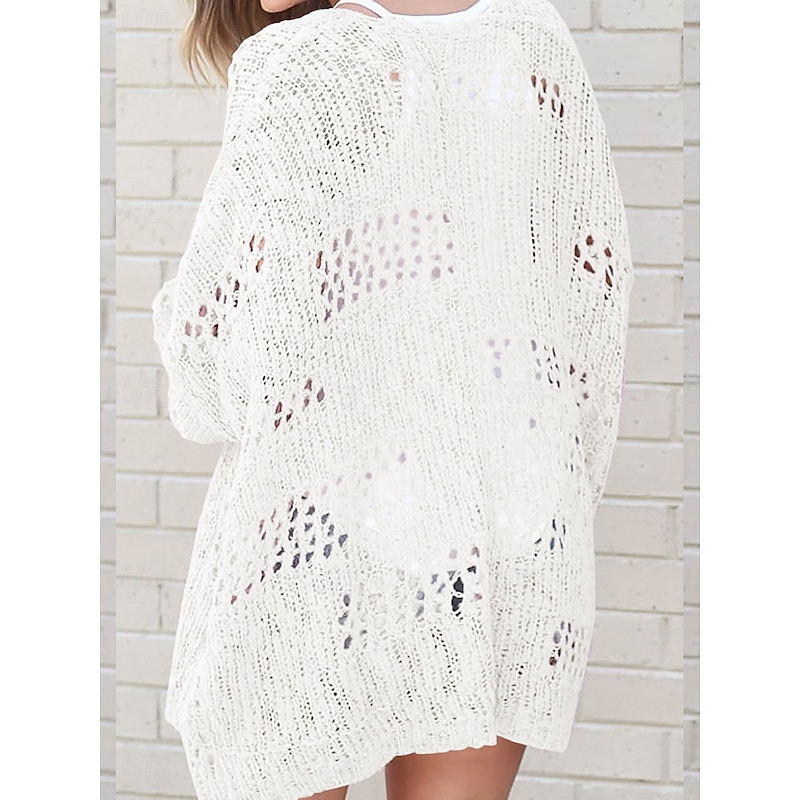 Women's Sweater Cardigan Elegant Fashion Streetwear Pure Color Open Front Pocket Knitted Long Sleeve Regular Tops Knit Outdoor Daily Weekend White Purple Fall Winter2