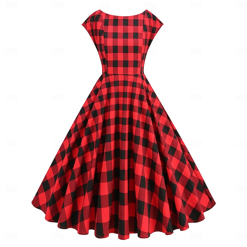 Retro Vintage 1950s Cocktail Dress Dress Flare Dress Polka Dot Grid / Plaid Fancy Dress Women's Masquerade Event / Party Bachelorette Party Festival Adults' Dress Homecoming Dresses2