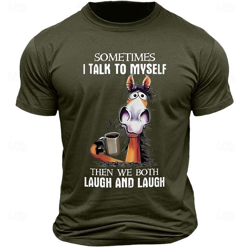 Men's Funny Horse Graphic T-Shirt: Sometimes I Talk To Myself Short Sleeve Tee2