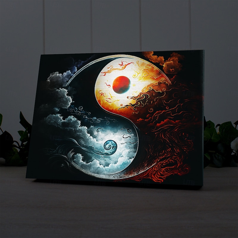 Taiji Zen Yinyang LED Canvas Wall Art LED Lighted Up Wall Decor 2AA Battery Operated Lighted Canvas Print LED Light Kitchen Bedroom or Home Decor2