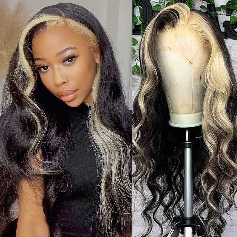 1B/613 Highlights body Wave Human Hair 13x4 Front Lace Wig 150 Density 10-28 Inches